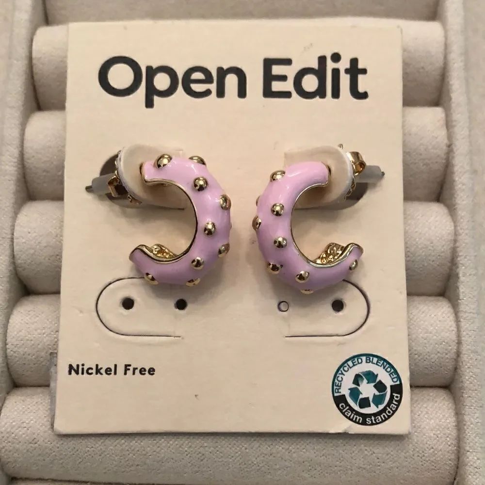Open Edit | Pink Enamel and Gold Tone Hoops | 3/4” Diameter